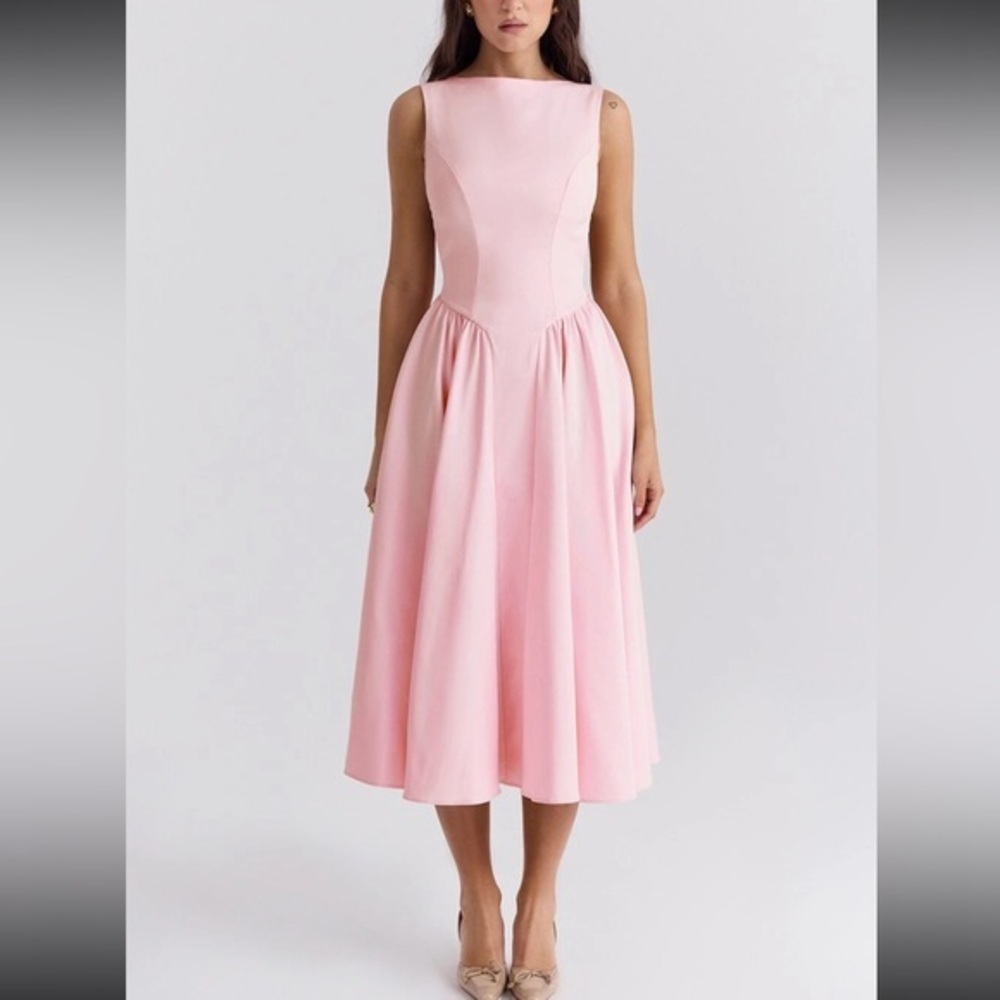 HOUSE OF CB 'Cindy' Ballerina Pink Twill Midi Sundress /Size XS-US 2-4